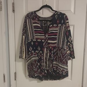 Lucky Brand Aztec Southwest Boho Plus Size Blouse Top Multicolor Sz 2X